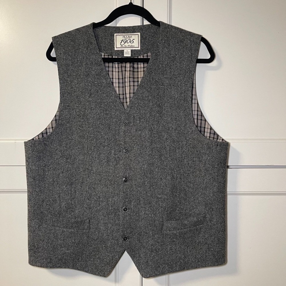Jos. A. Bank 1905 Mens Vest Large Grey 100% Wool Button Front Suit